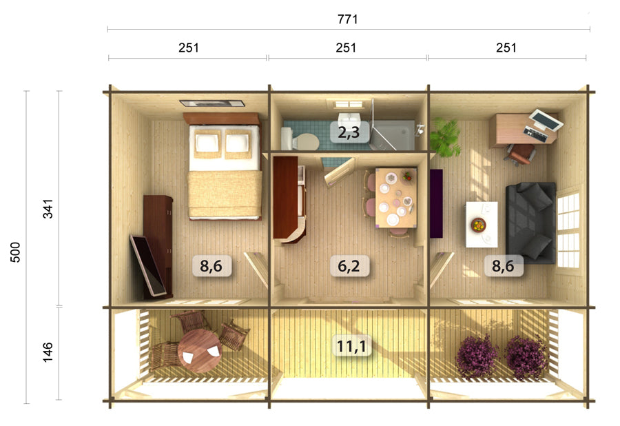 Sandra 25,6+11,1 m2